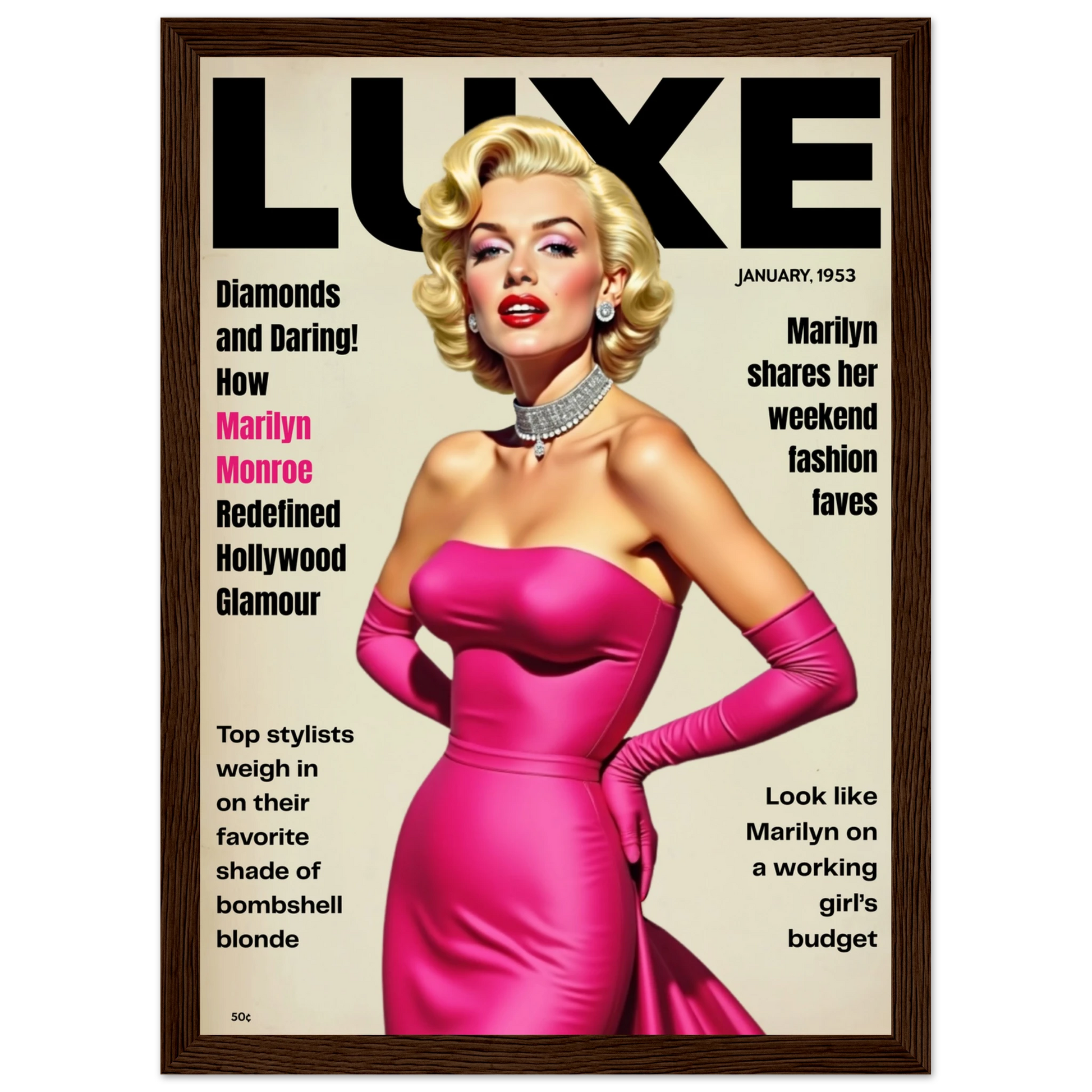 Marilyn Monroe Old Hollywood Art Print Dark Brown Wood Frame 21x29.7 cm 8x12" Premium Matte Paper Wooden Framed Poster