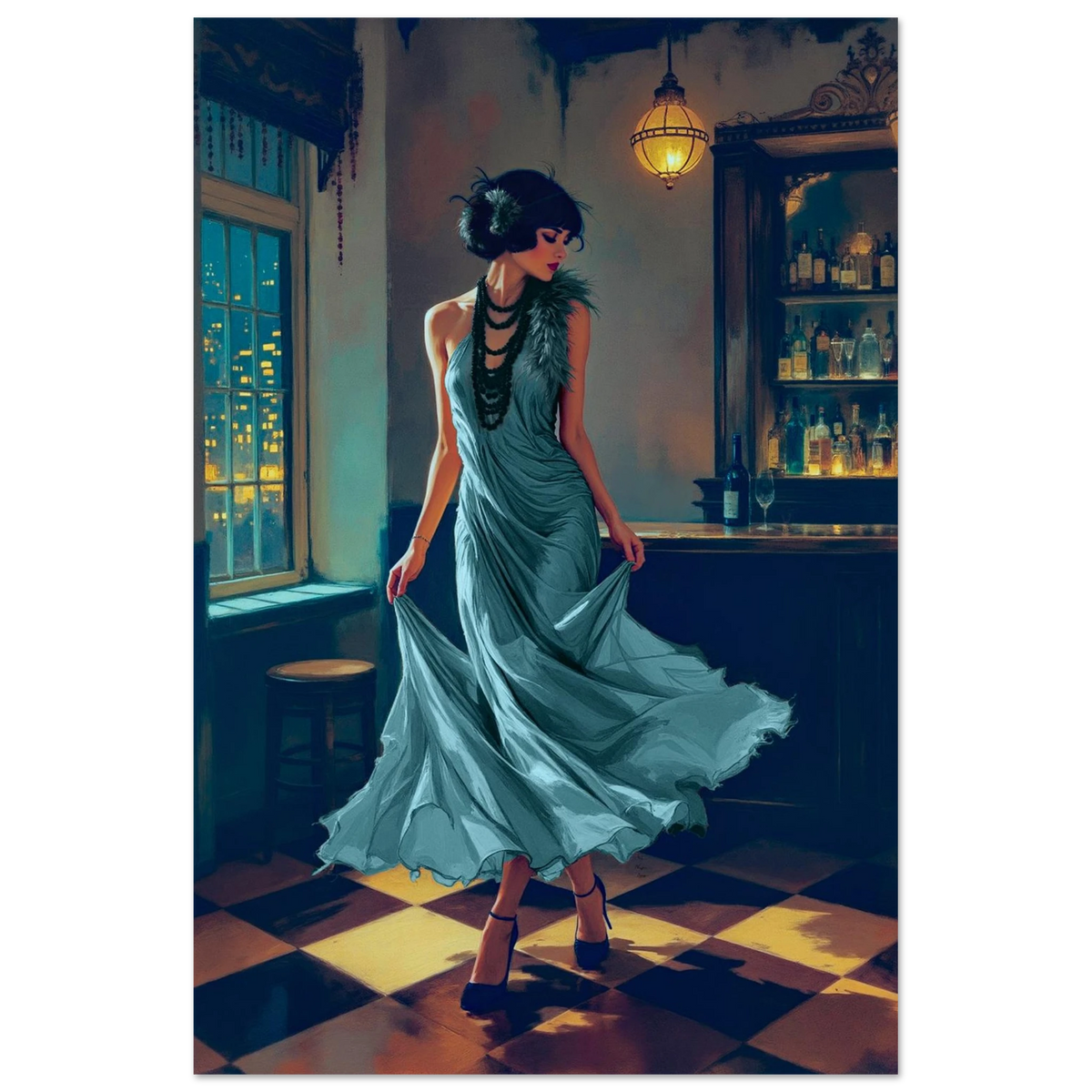 1920s Moonlit Flapper Speakeasy Art Print 60x90 cm 24x36″ Classic Matte Paper Poster No Frame