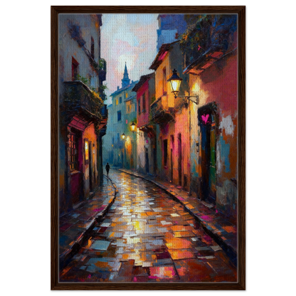 Old Europe Romantic Street Art Print 60x90 cm 24x36″ Framed Canvas Dark Brown Wood