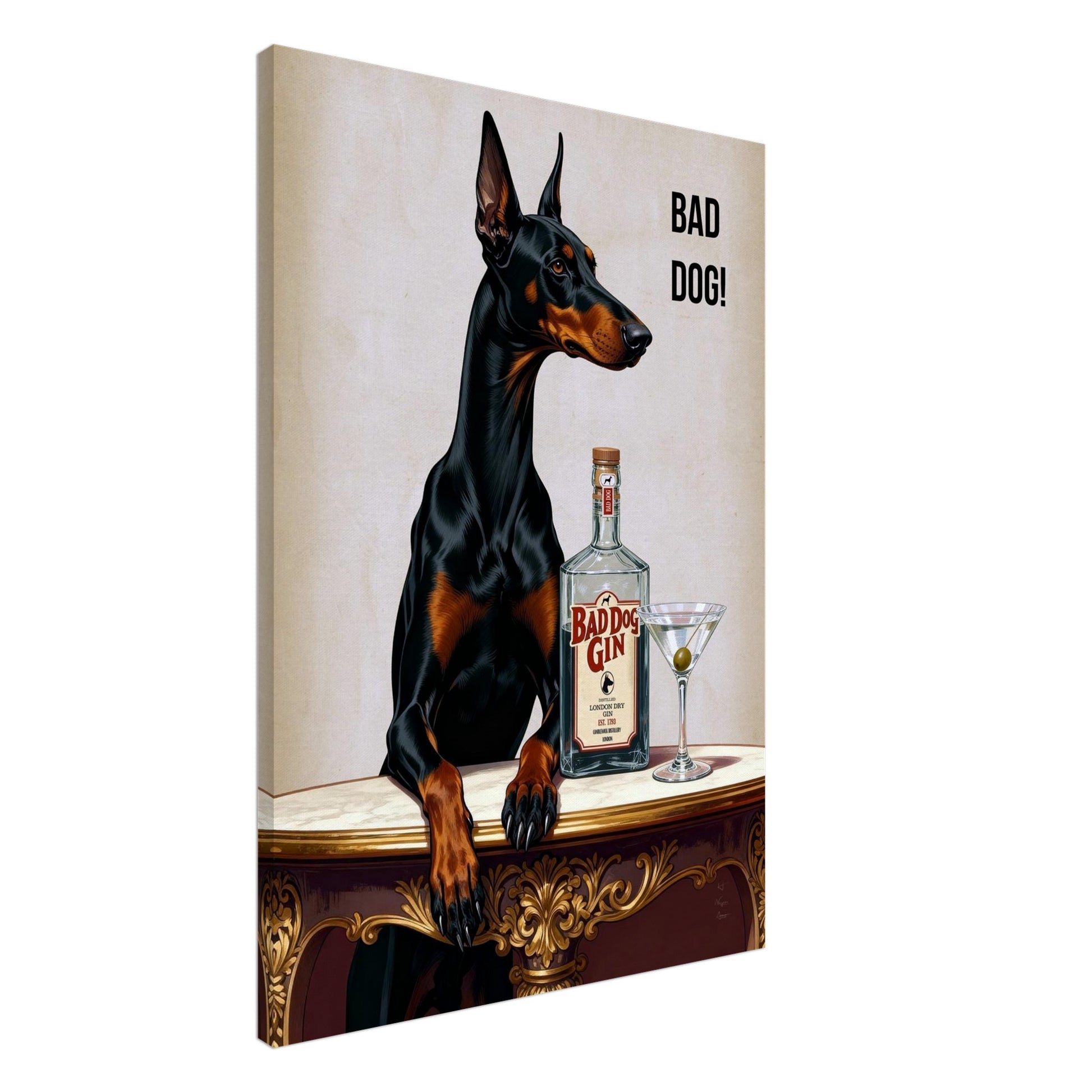 Bad Dog Gin Cocktail Bar Art Print 70x100 cm 28x40″ Gallery Wrapped Canvas - 1.5" mirrored sides No Frame