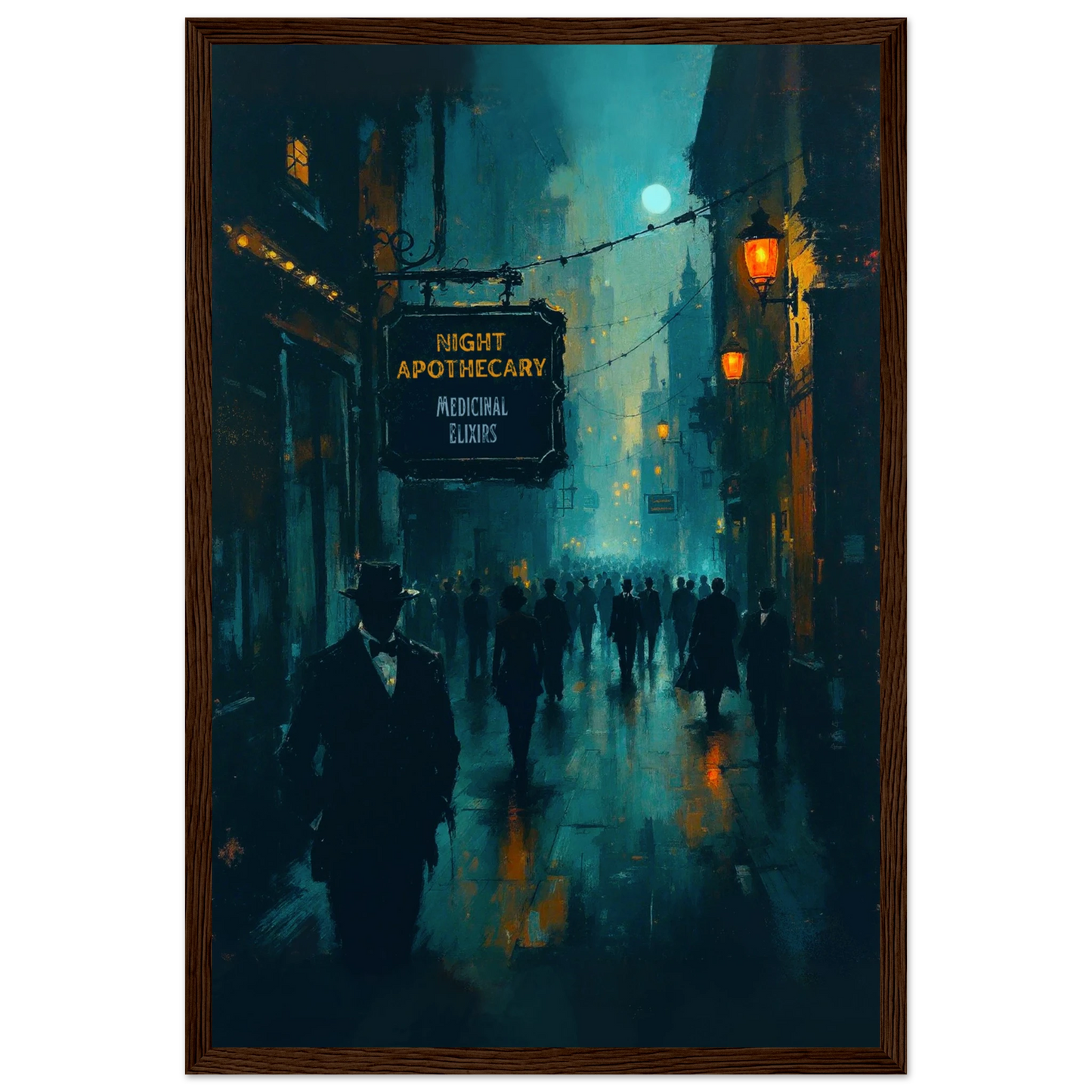 Prohibition Speakeasy Moody Nightlife Art Print Dark Brown Wood Frame 30x45 cm 12x18″ Classic Matte Framed Poster