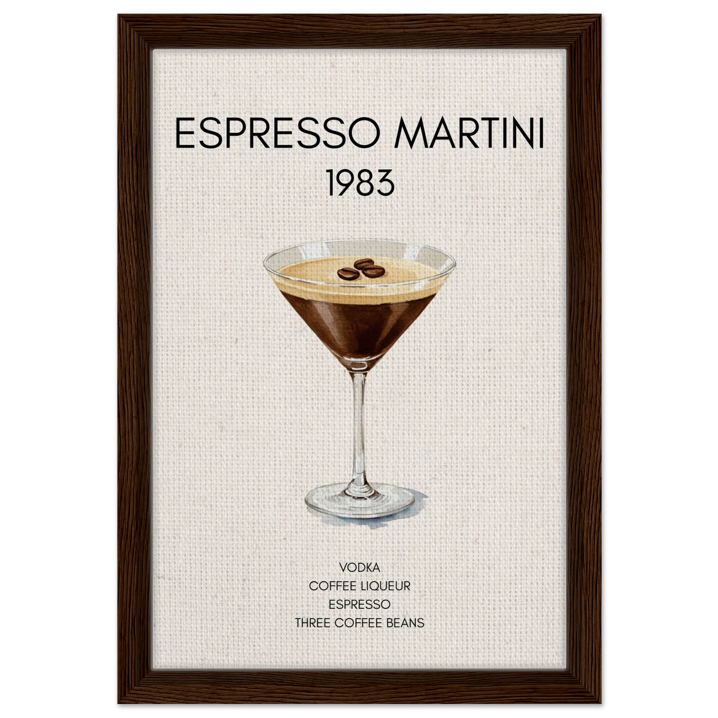 Espresso Martini Cocktail Bar Poster Print Dark Brown Wood Frame 30x45 cm 12x18″ Framed Canvas