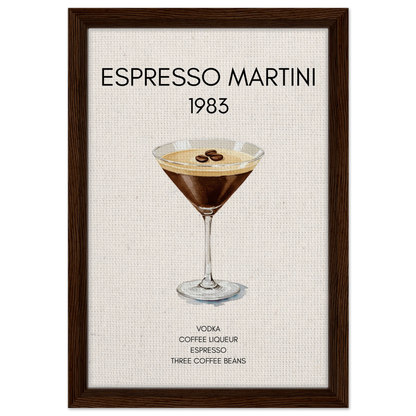 Espresso Martini Cocktail Bar Poster Print Dark Brown Wood Frame 30x45 cm 12x18″ Framed Canvas