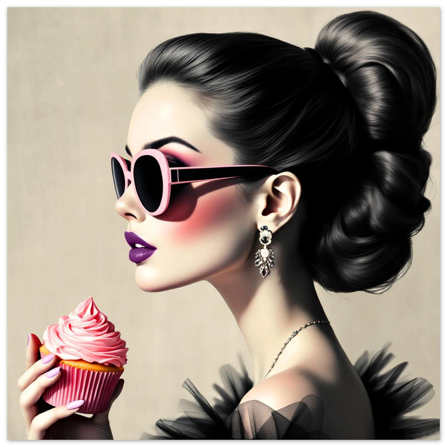 Retro Fashion Model Glam Cupcake Art Print 45x45 cm 18x18″ Classic Matte Paper Poster