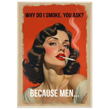 Retro Smoking Pin-Up Girl Art Print Light Wood Frame 70x100 cm 28x40″ Premium Matte Paper Wooden Framed Poster
