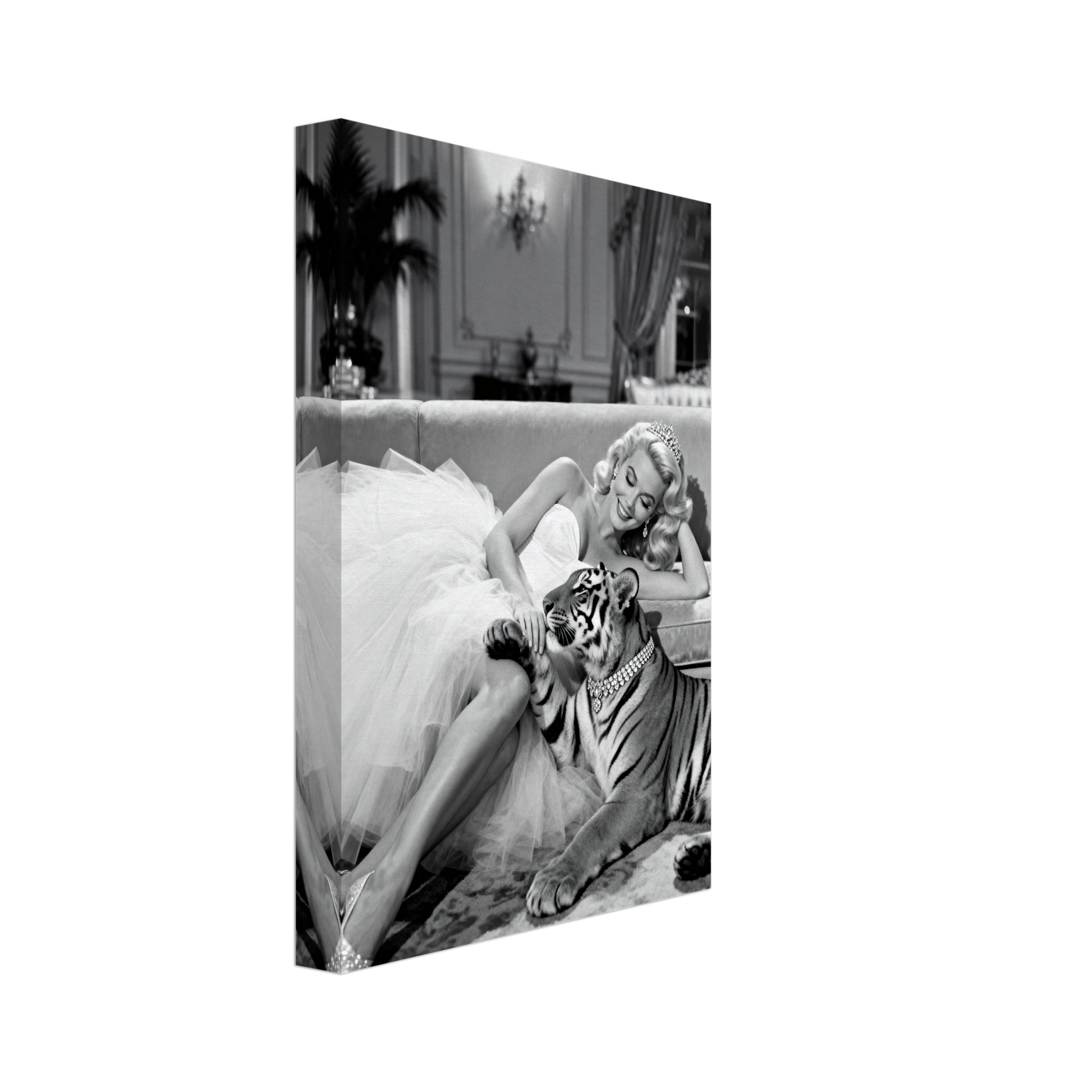Vintage Hollywood Starlet Tiger Art Print 20x30 cm 8x12″ Gallery Wrapped Canvas - 1.5" Mirrored Sides