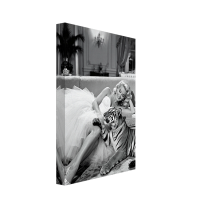 Vintage Hollywood Starlet Tiger Art Print 20x30 cm 8x12″ Gallery Wrapped Canvas - 1.5" Mirrored Sides