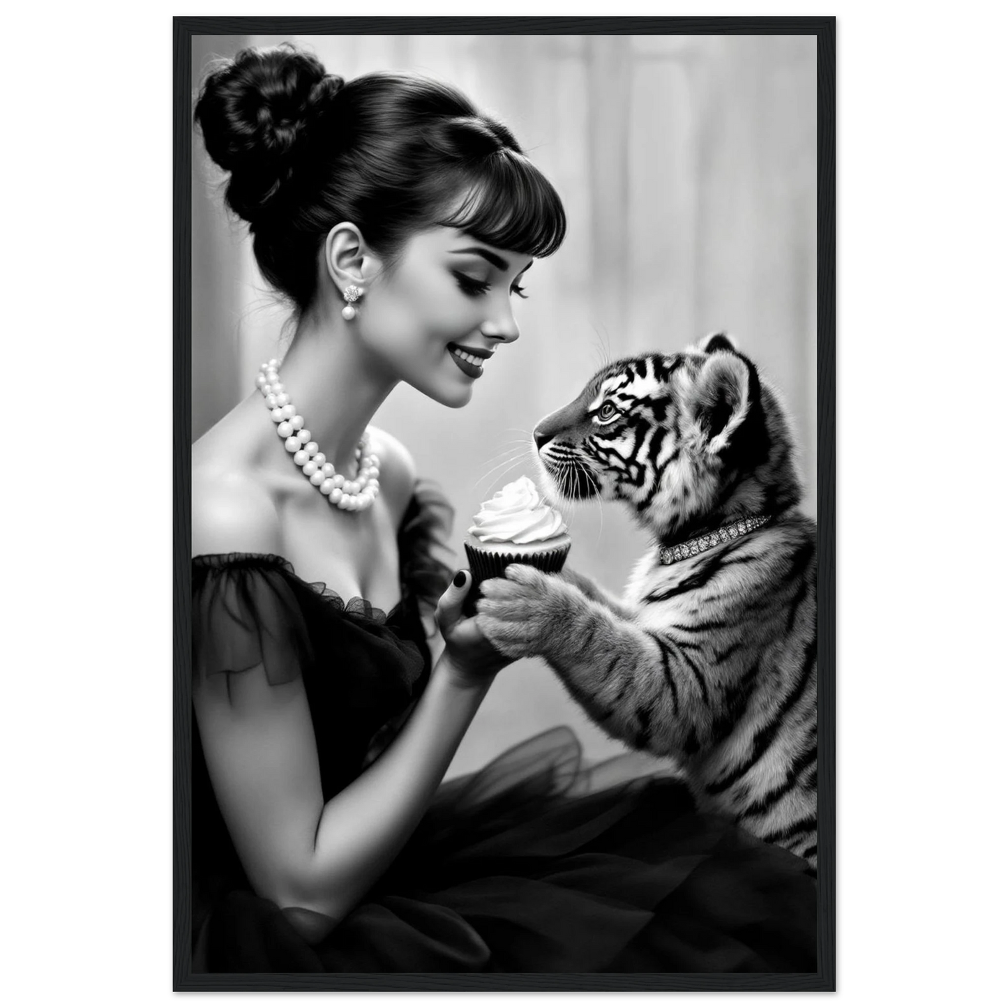 Audrey Hepburn Tiger Cub Art Print Black Wood Frame 40x60 cm 16x24″ Premium Matte Paper Wooden Framed Poster
