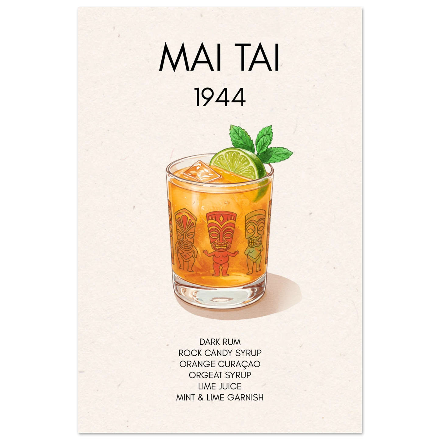 Mai Tai Tropical Cocktail Bar Poster Print No Frame 60x90 cm 24x36″ Classic Matte Paper Poster