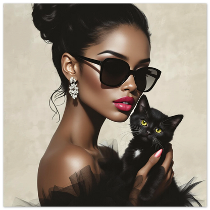 Retro Glam Fashion Model Kitten Art Print Museum-Quality Matte Paper Poster 30x30 cm 12x12″
