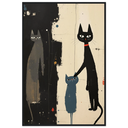 Abstract Cat Family Art Poster Print Black Wood Frame 60x90 cm 24x36″ Premium Matte Paper Wooden Framed Poster