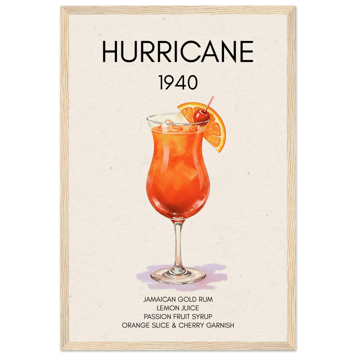 Hurricane Cocktail Bar Poster Print Light Wood Frame 30x45 cm 12x18″ Museum-Quality Matte Paper Wooden Framed Poster