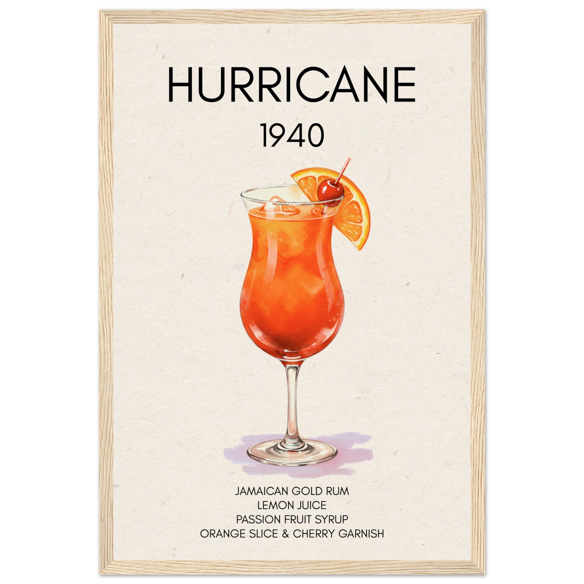 Hurricane Cocktail Bar Art Print Light Wood Frame 30x45 cm 12x18″ Museum-Quality Matte Paper Wooden Framed Poster