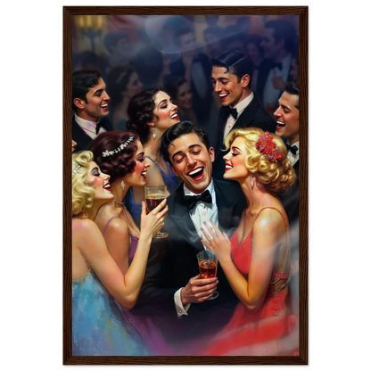 1920s Great Gatsby Speakeasy Party Art Print Dark Brown Wood Frame 30x45 cm 12x18″ Premium Matte Framed Poster
