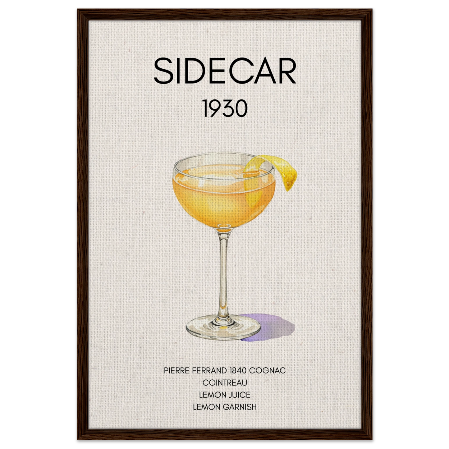 Sidecar Cocktail Bar Poster Print Dark Brown Wood Frame 60x90 cm 24x36″ Framed Canvas