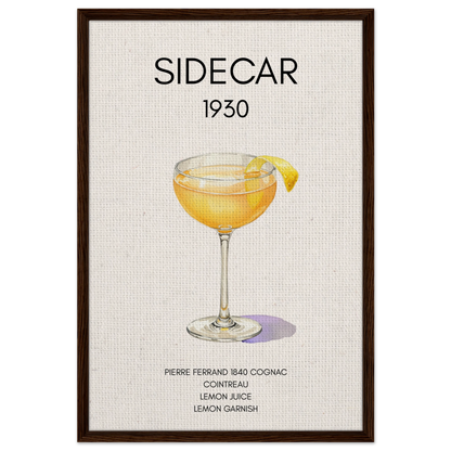 Classic Sidecar Cocktail Bar Art Print Dark Brown Wood Frame 60x90 cm 24x36″ Framed Canvas