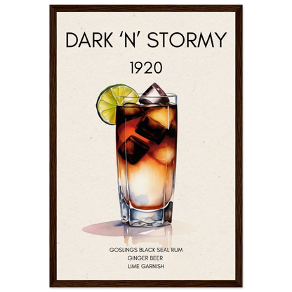Dark n Stormy Cocktail Drink Bar Art Print Dark Brown Wood Frame 30x45 cm 12x18″ Museum-Quality Matte Paper Wooden Framed Poster