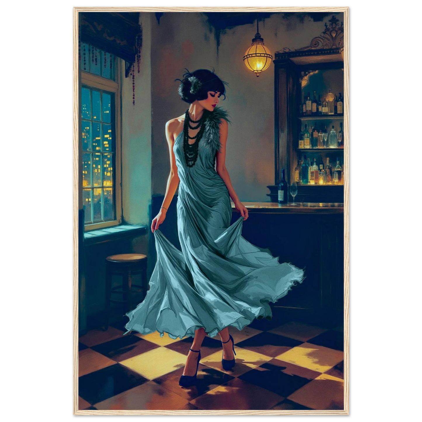 1920s Flapper Speakeasy Art Print 60x90 cm 24x36″ Premium Matte Paper Wooden Framed Poster Light Wood Frame