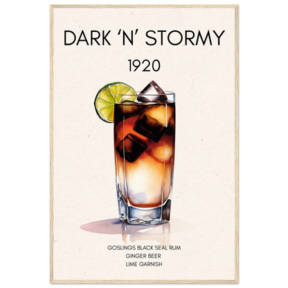 Dark n Stormy Cocktail Drink Bar Art Print Light Wood Frame 60x90 cm 24x36″ Premium Matte Paper Wooden Framed Poster