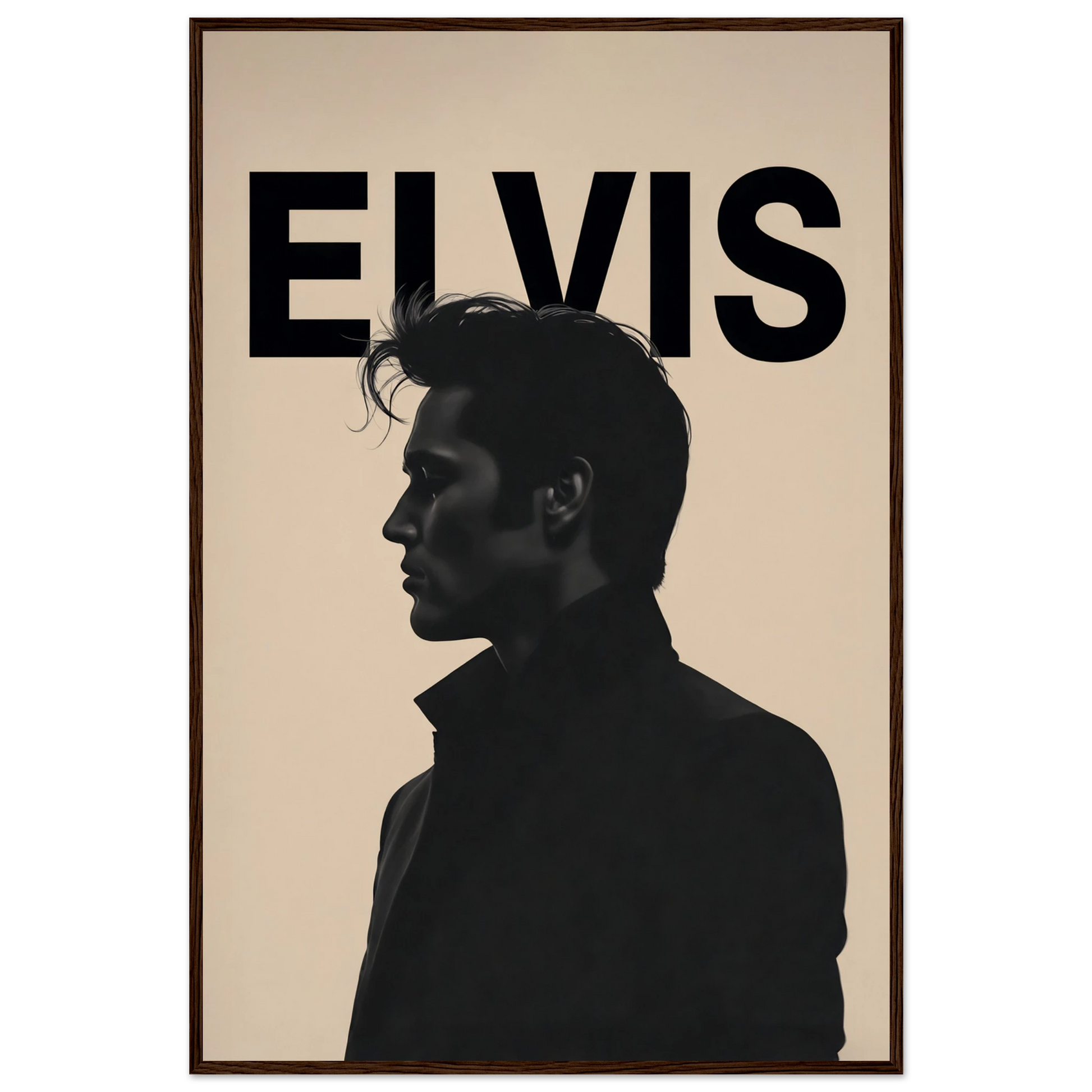 Young Elvis Presley Silhouette Art Print Dark Brown Wood Frame 60x90 cm 24x36″ Classic Matte Wooden Framed Poster