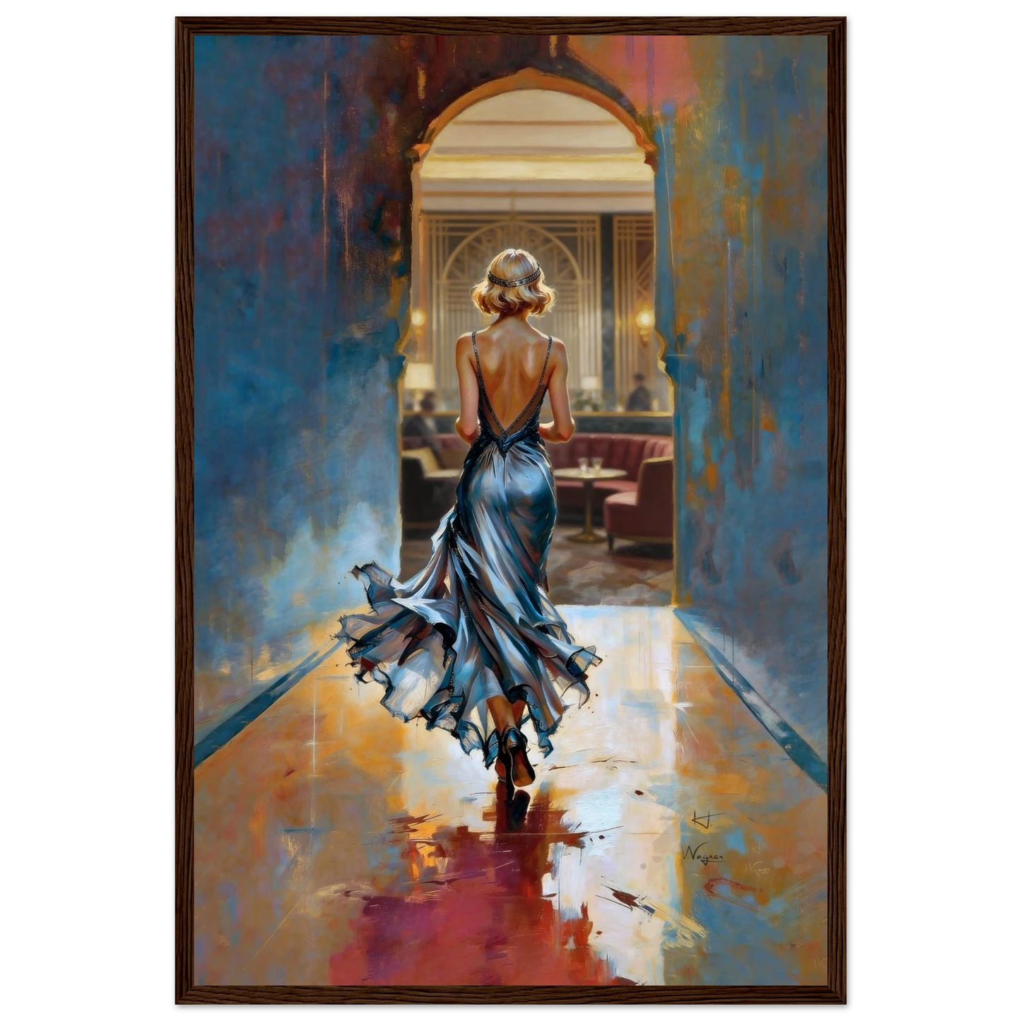 1920s Speakeasy Gatsby Flapper Art Deco Print 40x60 cm 16x24″ Premium Matte Framed Poster Dark Brown Wood Frame