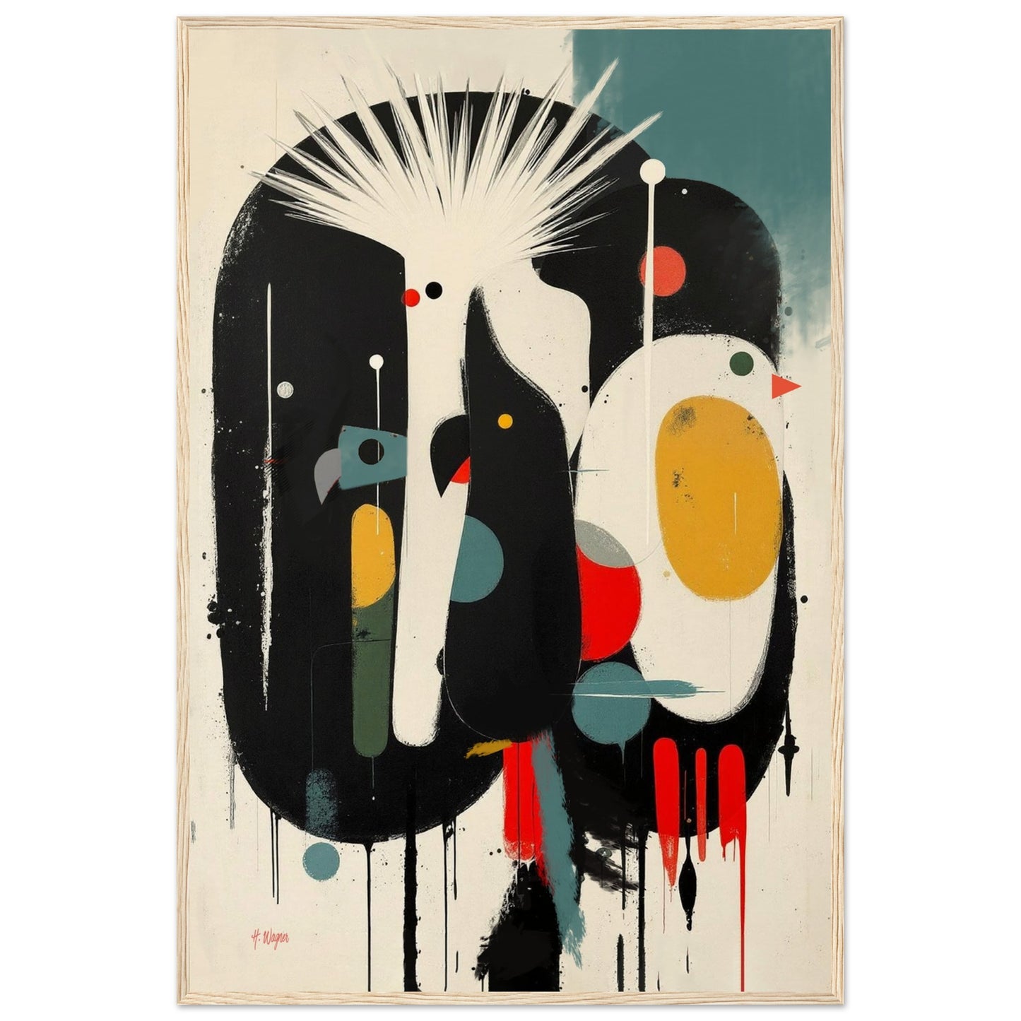 Modern Cockatoo Bird Art Poster Print - Framed Tropical Mid- Century Wall Decor Light Wood Frame 60x90 cm 24x36″ Museum-Quality Matte Framed Poster