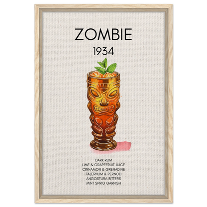 Zombie Tiki Cocktail Bar Art Print Light Wood Frame 40x60 cm 16x24″ Framed Canvas