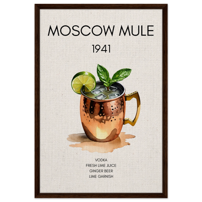 Moscow Mule Cocktail Bar Poster Print Dark Brown Wood Frame 60x90 cm 24x36″ Framed Canvas
