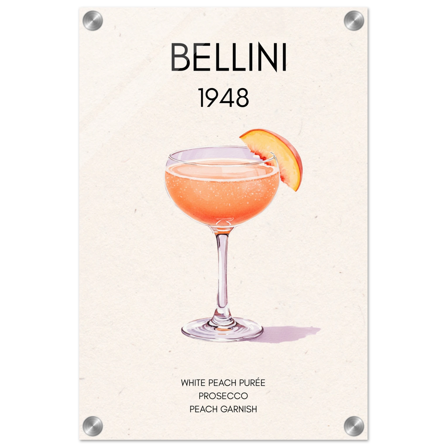 Italian Bellini Cocktail Bar Poster Print 30x45 cm 12x18″ Sleek Acrylic Print No Frame