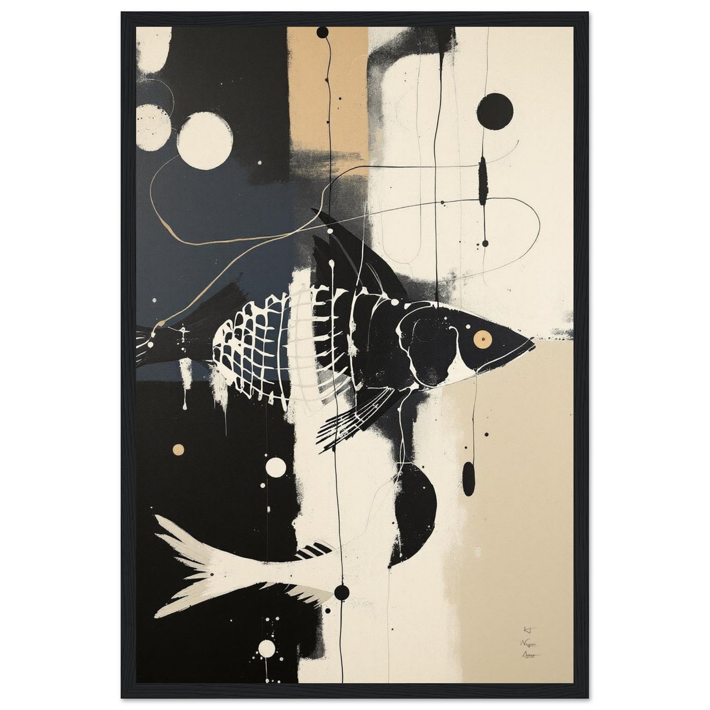Abstract Fish Art Poster Print – Framed Modern Neutral Wall Décor White Wood Frame 60x90 cm 24x36″ Premium Matte Framed Poster