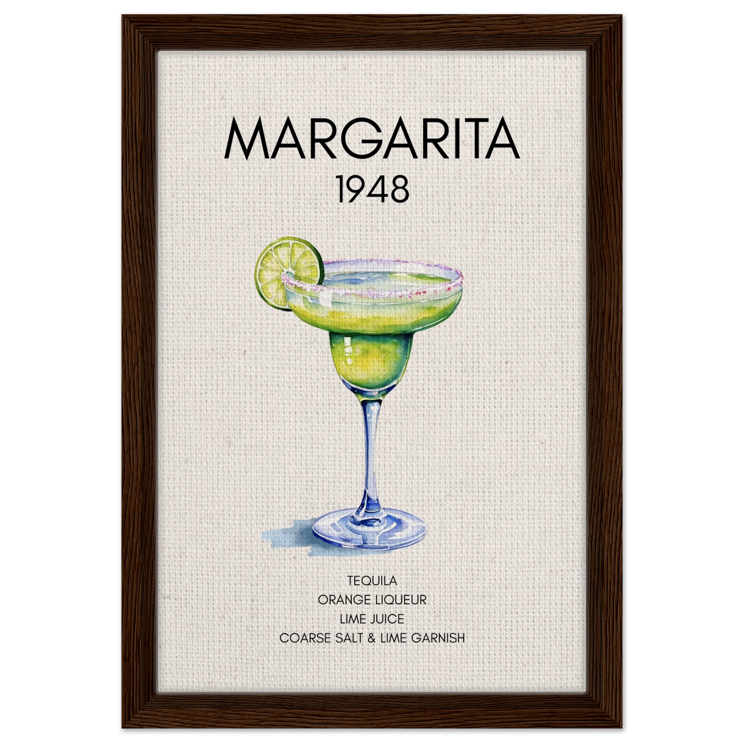 Margarita Cocktail Bar Poster Print Dark Brown Wood Frame 30x45 cm 12x18″ Framed Canvas