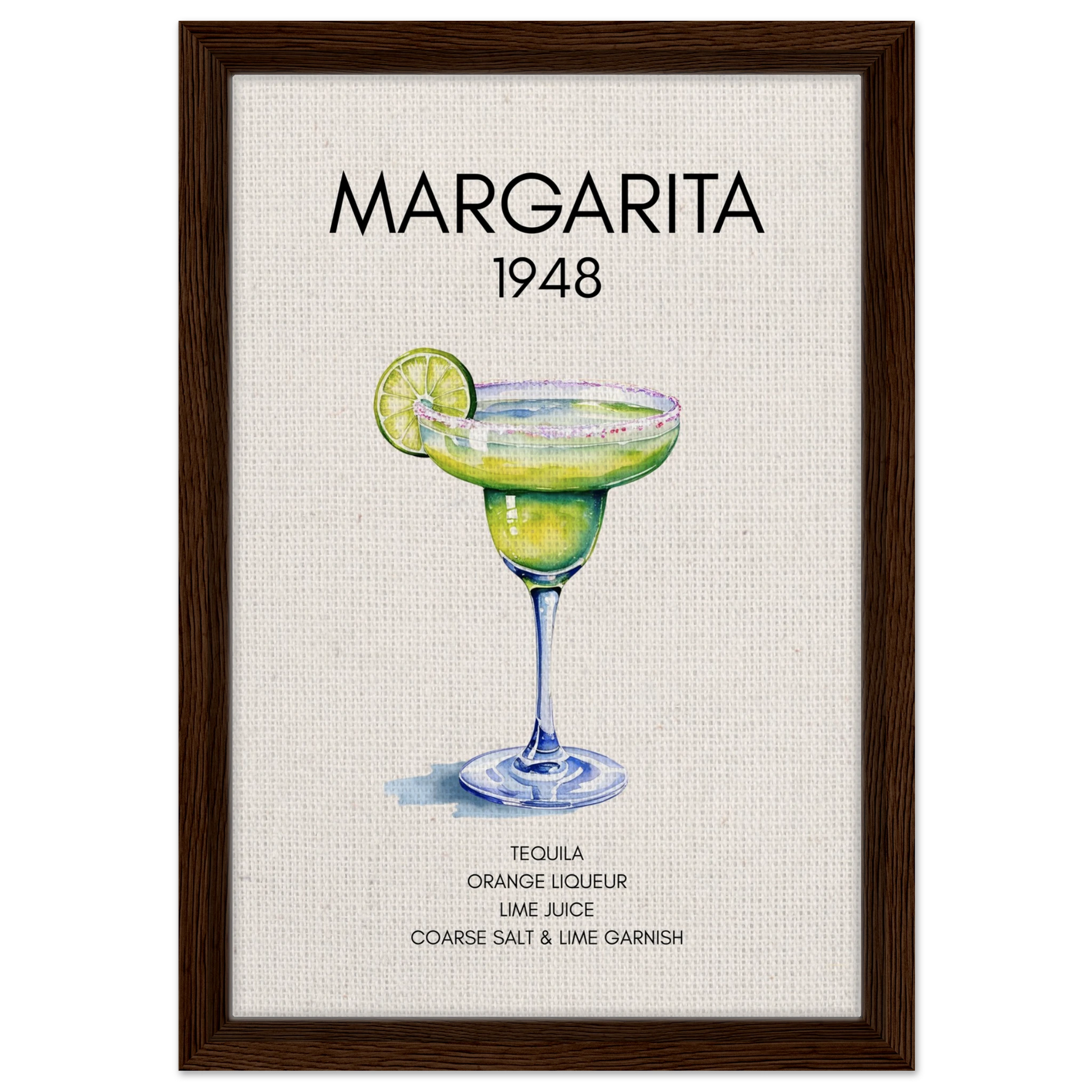 Margarita Cocktail Bar Art Print Dark Brown Wood Frame 30x45 cm 12x18″ Framed Canvas