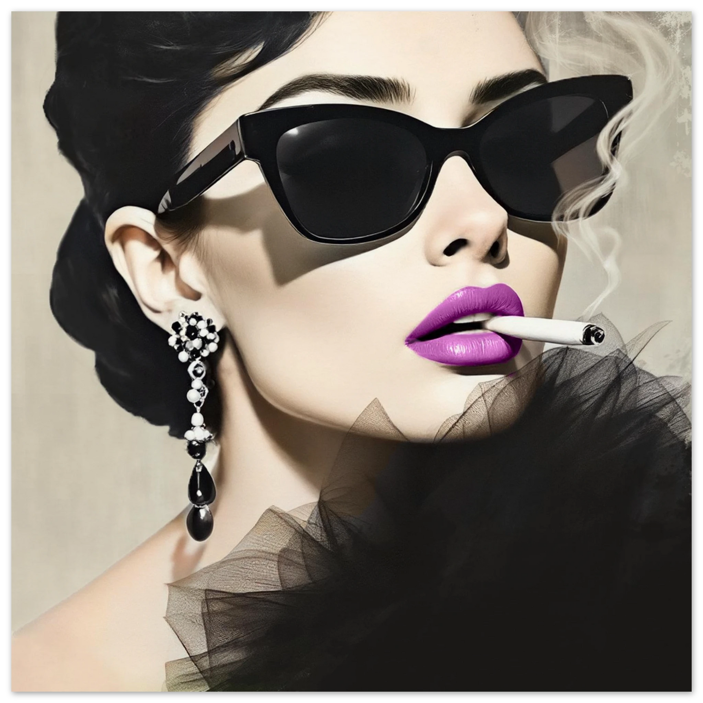 Smoking Girl Retro Fashion Model Art Print 70x70 cm 28x28″ Museum-Quality Matte Paper Poster