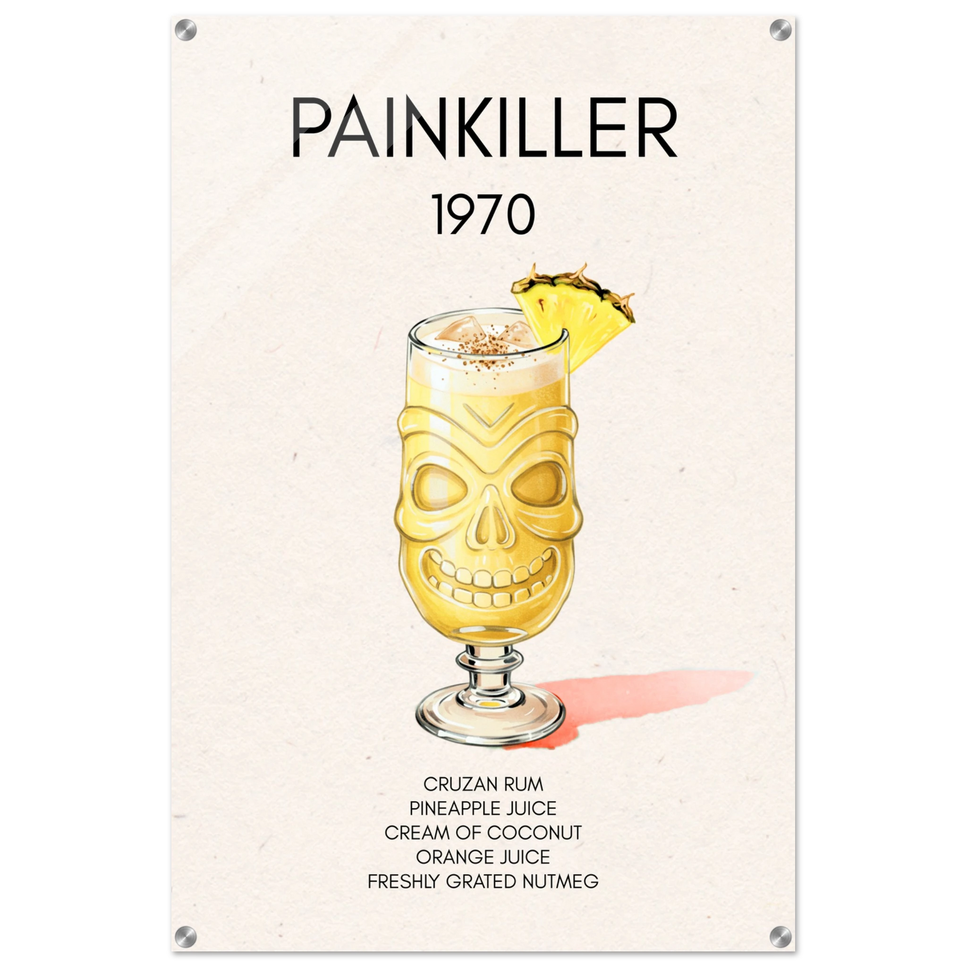 Painkiller Cocktail Bar Art Tiki Print No Frame 60x90 cm 24x36″ Sleek Acrylic Print