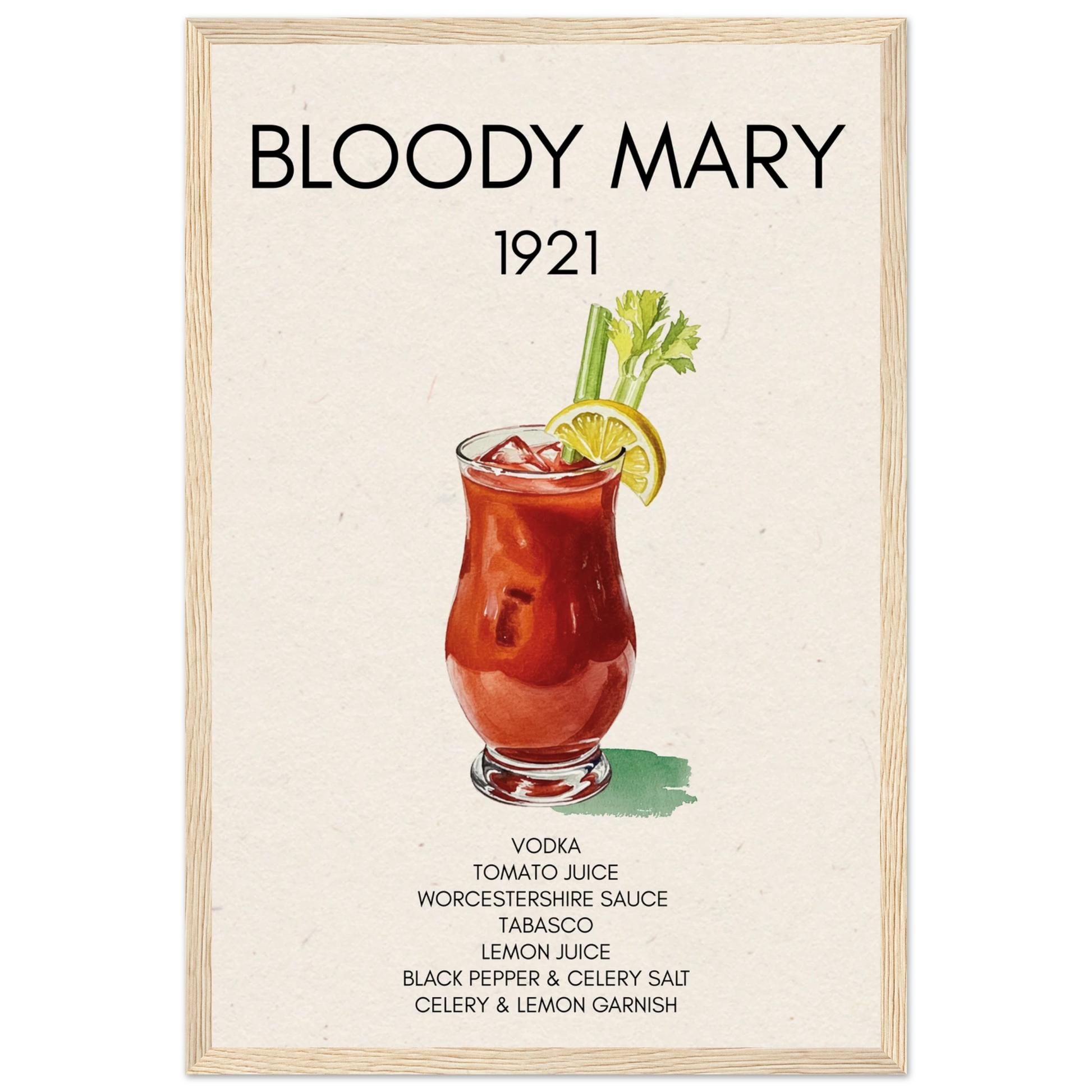 Bloody Mary Cocktail Bar Art Print Light Wood Frame 30x45 cm 12x18″ Museum-Quality Matte Paper Wooden Framed Poster