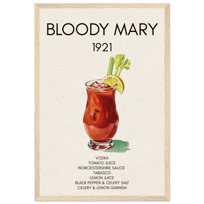 Bloody Mary Cocktail Bar Art Print Light Wood Frame 30x45 cm 12x18″ Museum-Quality Matte Paper Wooden Framed Poster