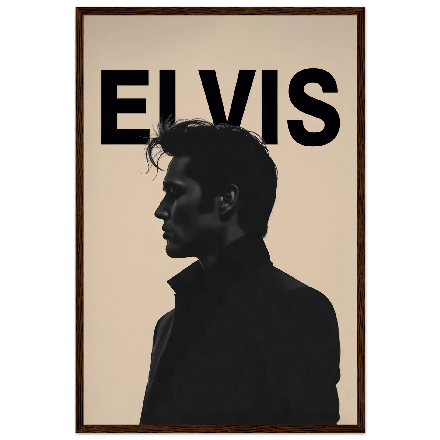 Young Elvis Presley Silhouette Art Print Dark Brown Wood Frame 40x60 cm 16x24″ Premium Matte Wooden Framed Poster