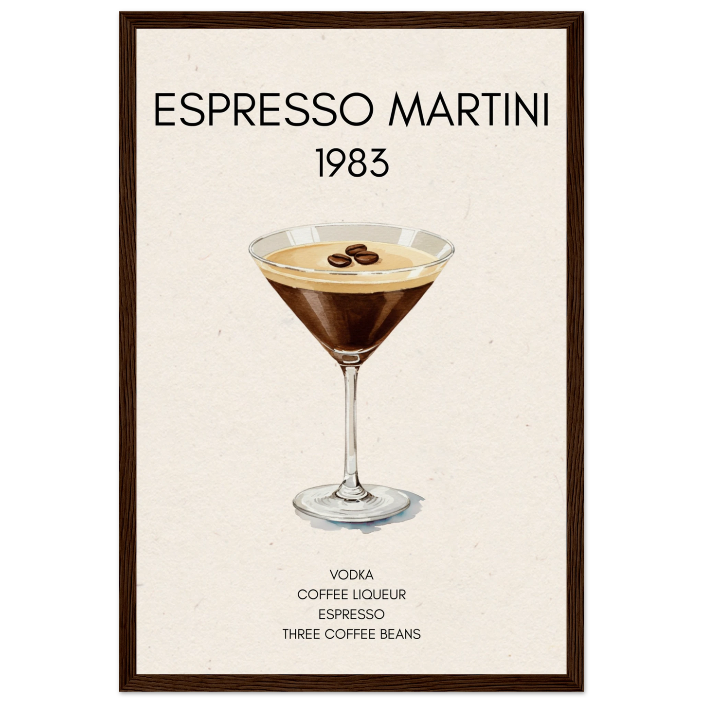 Espresso Martini Cocktail Bar Poster Print Dark Brown Wood Frame 30x45 cm 12x18″ Museum-Quality Matte Paper Wooden Framed Poster