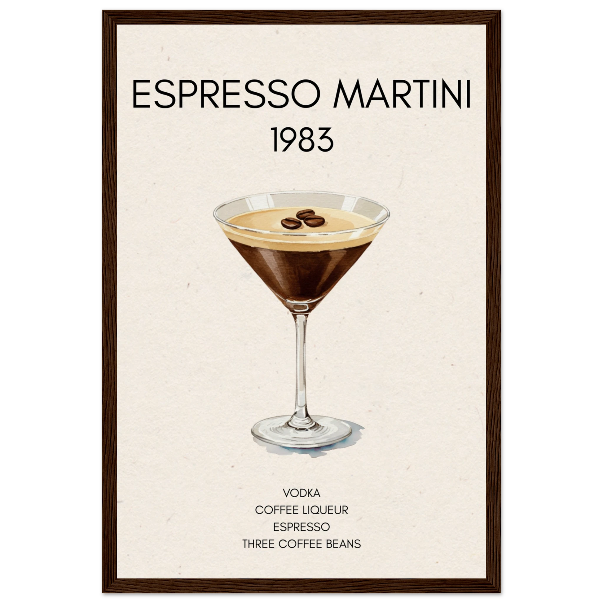 Espresso Martini Cocktail Bar Poster Print Dark Brown Wood Frame 30x45 cm 12x18″ Museum-Quality Matte Paper Wooden Framed Poster