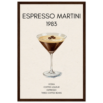 Espresso Martini Cocktail Bar Poster Print Dark Brown Wood Frame 30x45 cm 12x18″ Museum-Quality Matte Paper Wooden Framed Poster