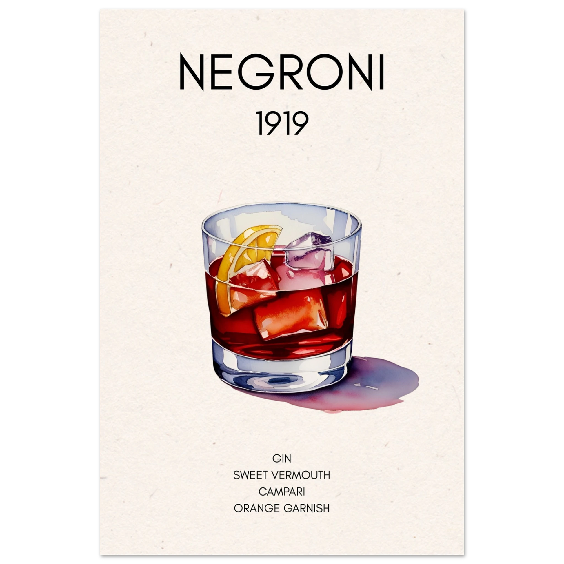 Negroni Cocktail Bar Art Print No Frame 40x60 cm 16x24″ Classic Matte Paper Poster