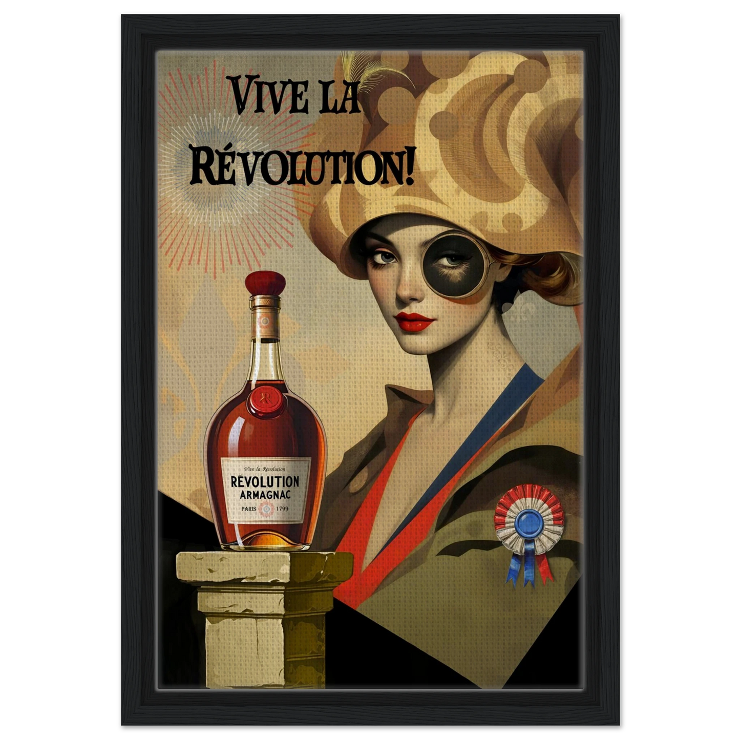 Vintage French Revolution Cognac Art Print Black Wood Frame 30x45 cm 12x18″ Framed Canvas