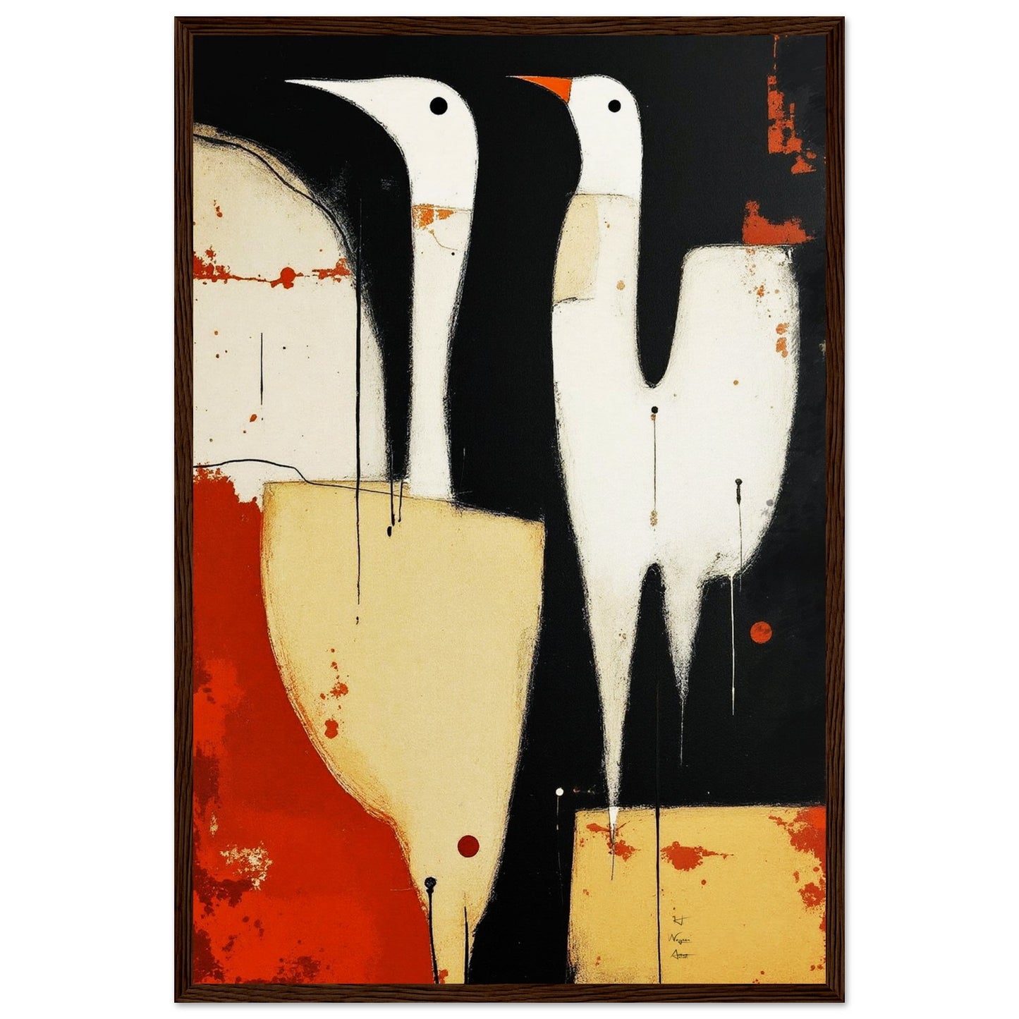 Abstract Neutral Goose Bird Art Print 40x60 cm 16x24″ Museum-Quality Wooden Framed Poster Dark wood frame