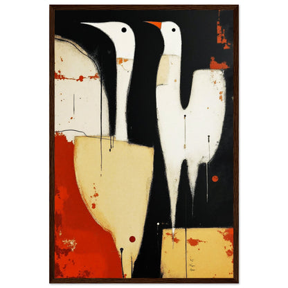 Abstract Neutral Goose Bird Art Print 40x60 cm 16x24″ Museum-Quality Wooden Framed Poster Dark wood frame