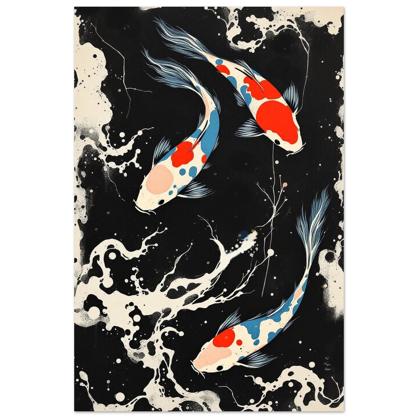 Modern Black White Koi Fish Ocean Art Print 30x45 cm 12x18″ Classic Matte Paper Poster No Frame