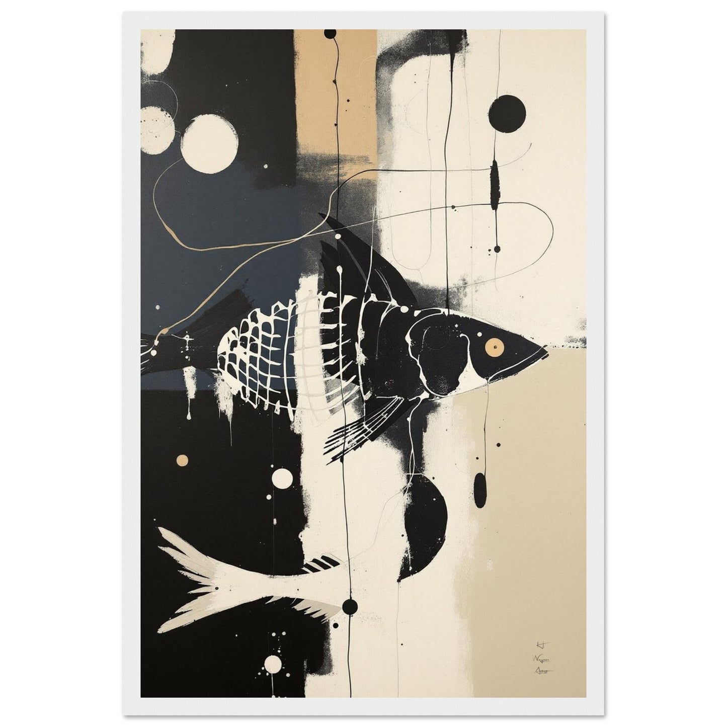 Abstract Fish Art Poster Print – Framed Modern Neutral Wall Décor
