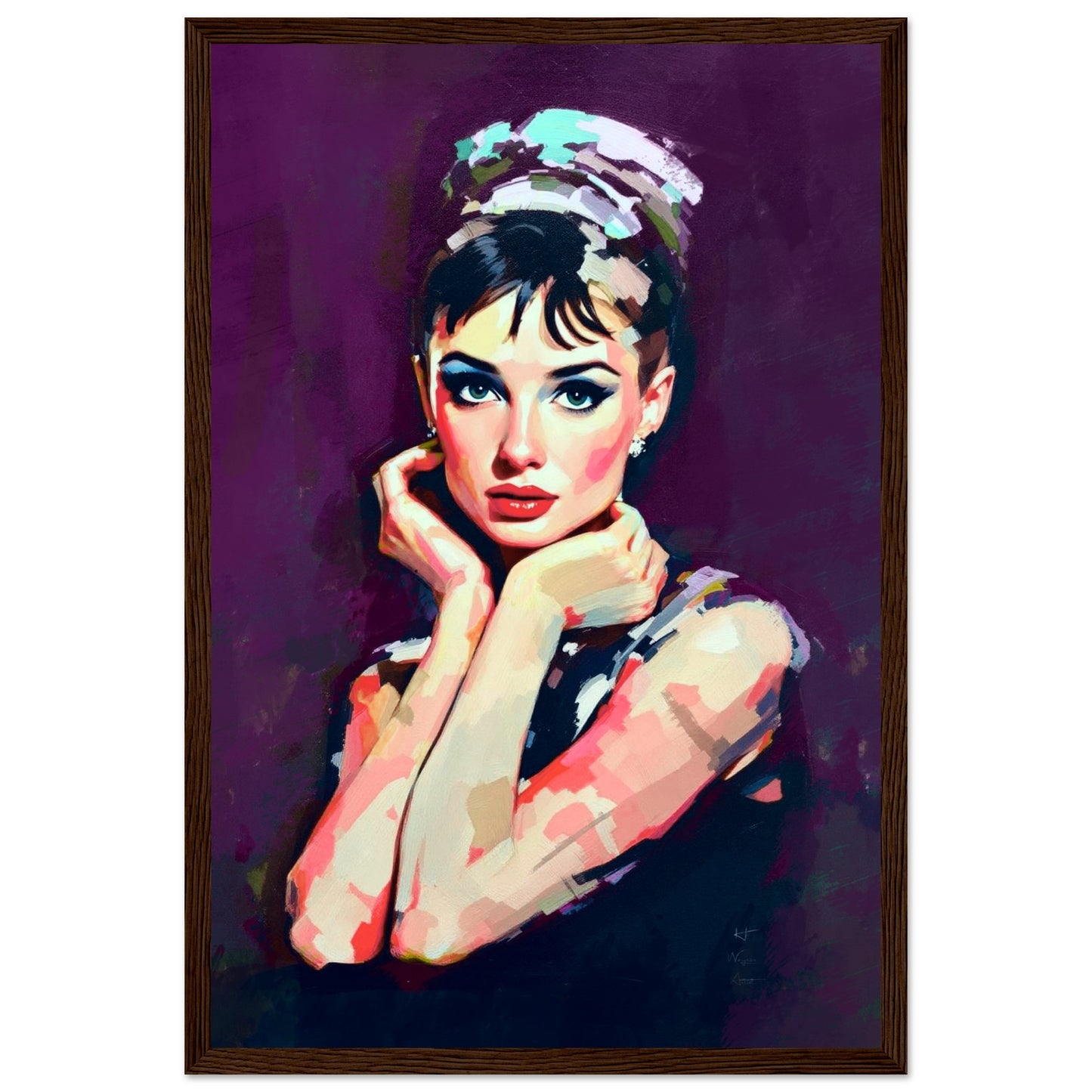 Audrey Hepburn Painting Art Print 30x45 cm 12x18″ Premium Matte Framed Poster Dark Brown Wood Frame