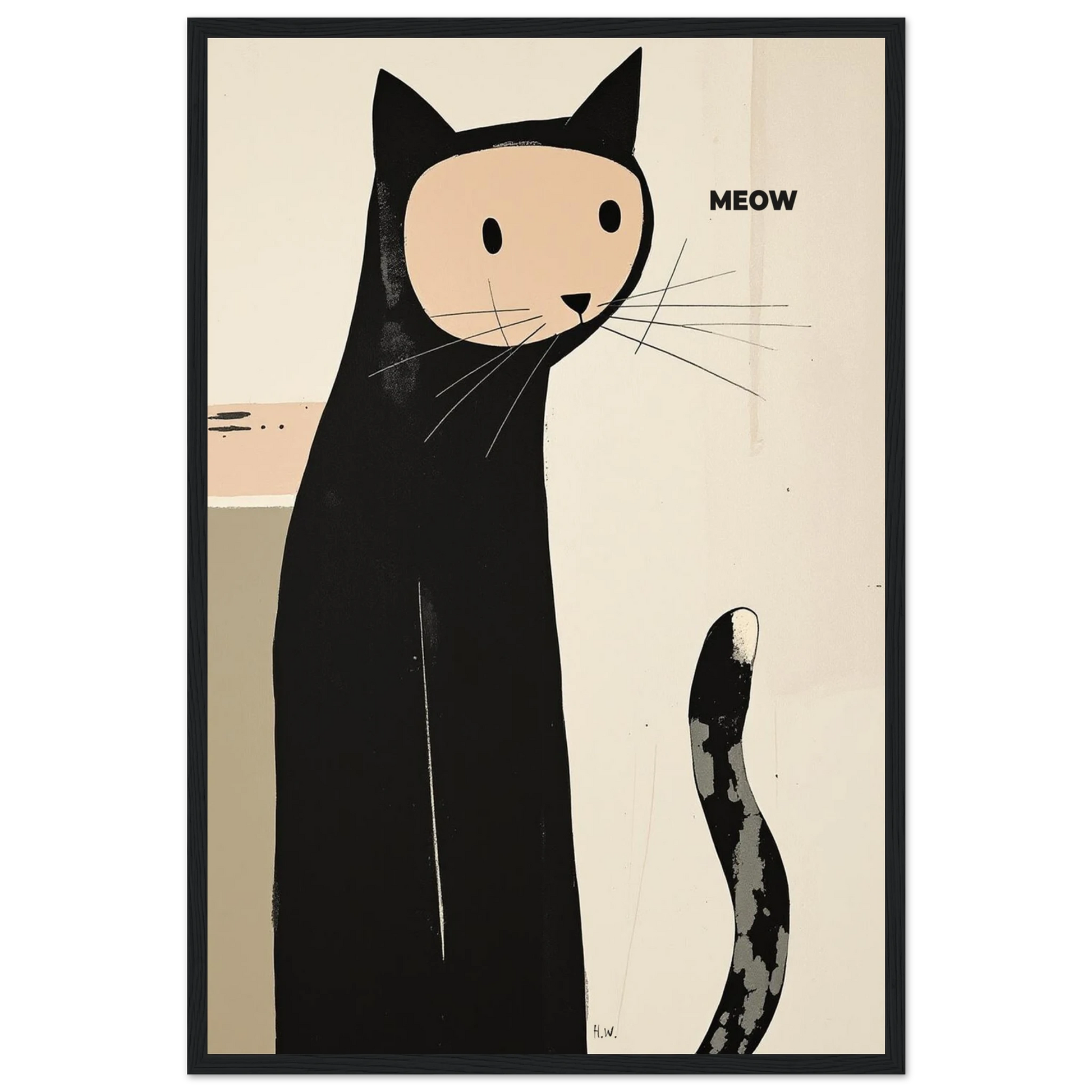 Quirky Modern Cat Art Poster Print 40x60 cm 16x24″ Premium Semi-Glossy Paper Wooden Framed Poster Black Wood Frame