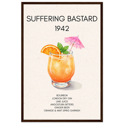 Suffering Bastard Tiki Cocktail Bar Poster Print Dark Brown Wood Frame 40x60 cm 16x24″ Premium Matte Paper Wooden Framed Poster