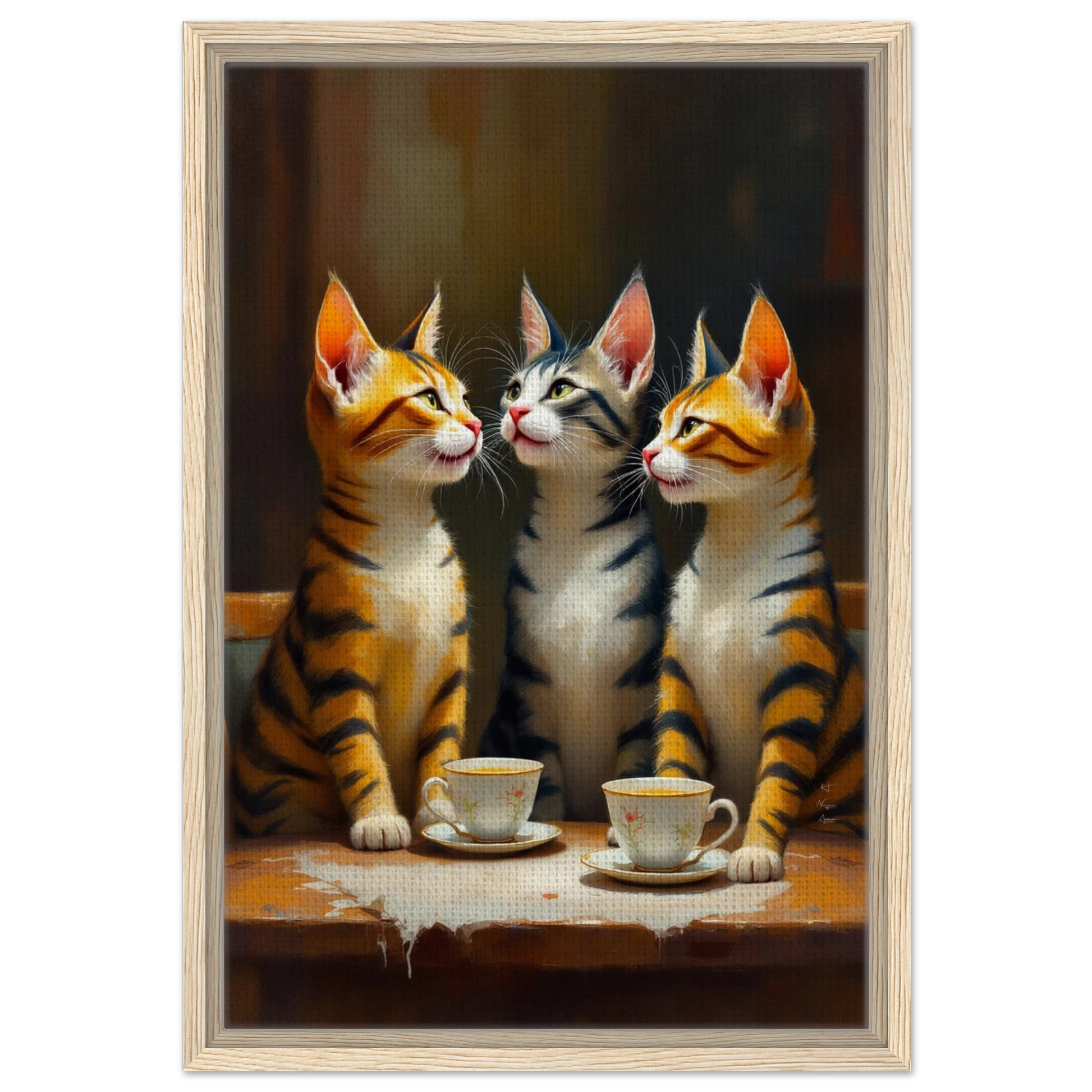 Tabby Cat Vintage Kitchen Art Print 40x60 cm 16x24″ Framed Canvas Light Wood Frame